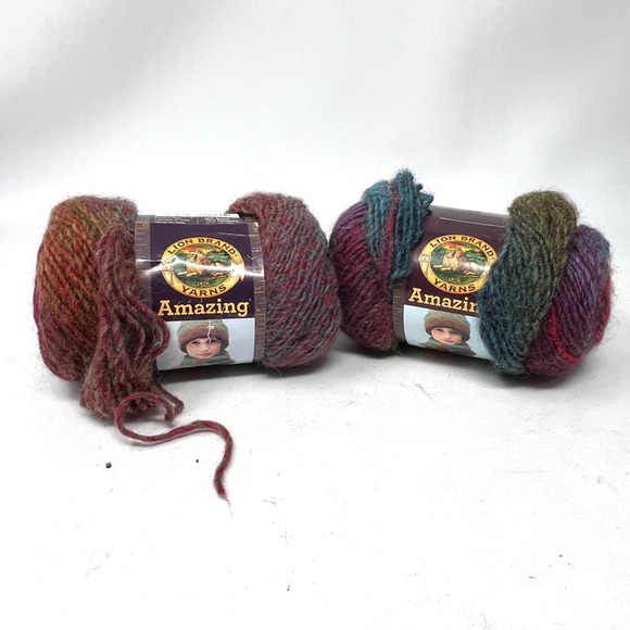lion brand Other - Lion Brand Amazing Wool Acrylic Blend Art 825 Color 201 Red Teal Ombre Set 2 New